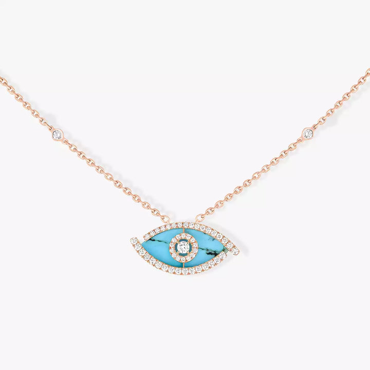 0.38ctw Rose Gold Lucky Eye Turquoise Diamond Necklace