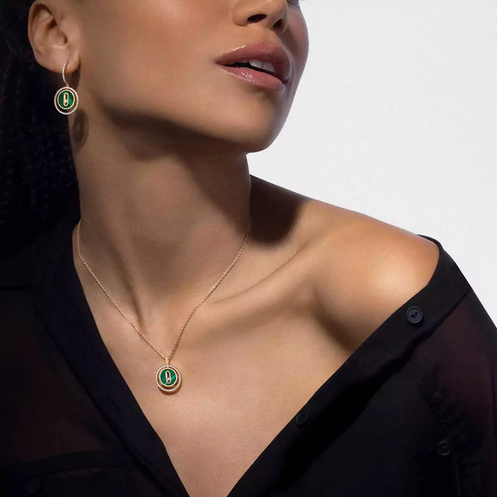 Yellow Gold Diamond & Malachite Dangle Earrings