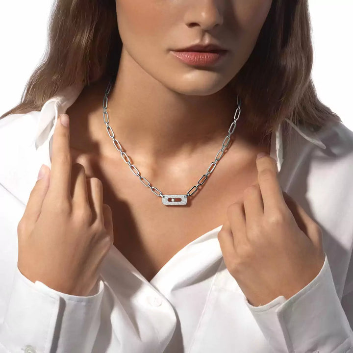 0.78ctw White Gold Diamond Link Necklace