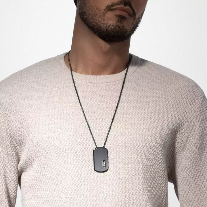 0.14ctw Graphite Titanium Diamond Military Tag Necklace