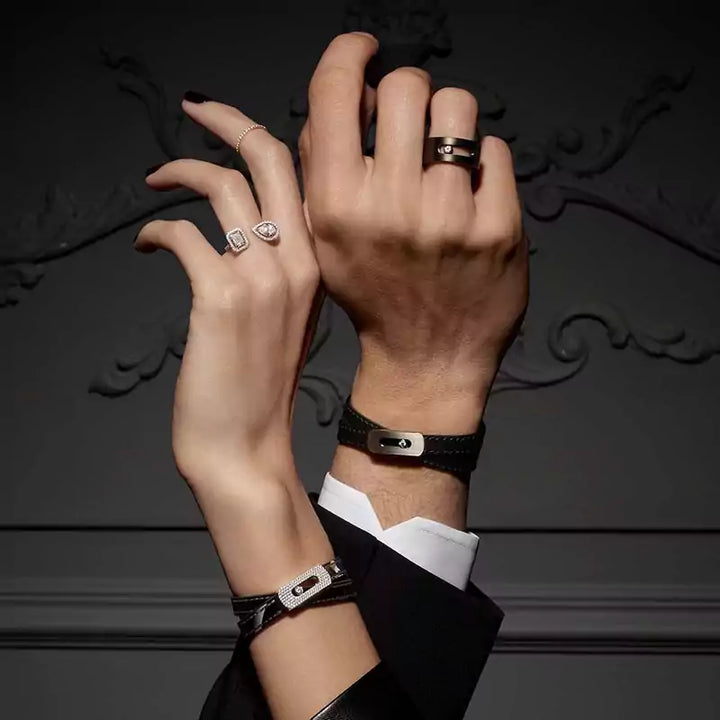 Graphite grey My Move calfskin strap & 18K white gold 0.08ctw My Move Motif Charm