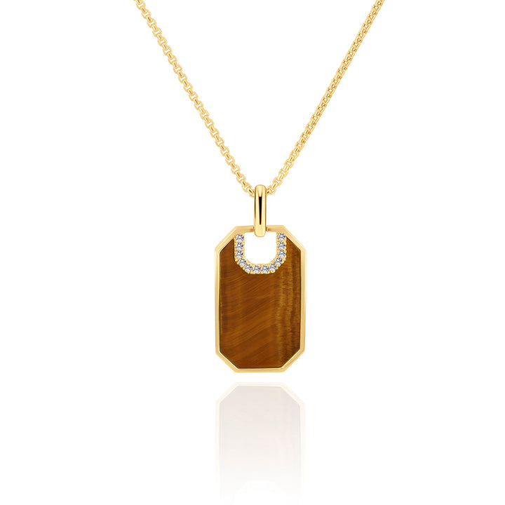 14K gold, Tiger Eye and 0.08ctw Diamond Tag Pendant