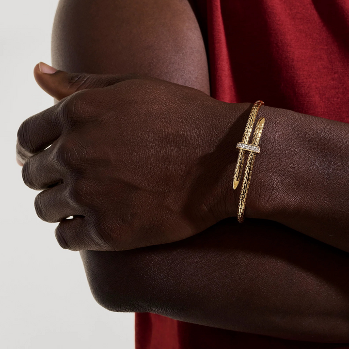 14K Yellow Gold Spear Flex Cuff With Diamonds