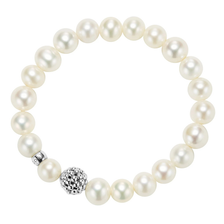 Pearl Silver Station Bead Bracelet