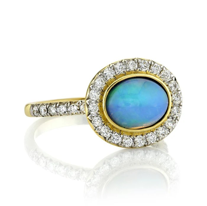 Ethiopian Opal Ring with Diamond Halo & Shank