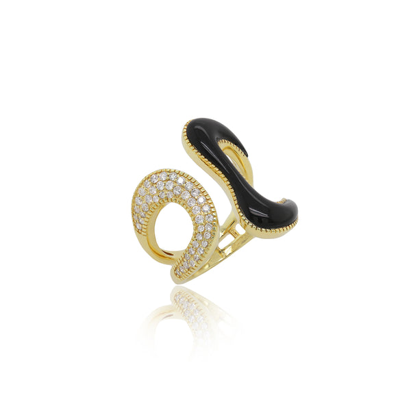 0.34ctw Diamond & Black Onyx Swirl Fashion Ring