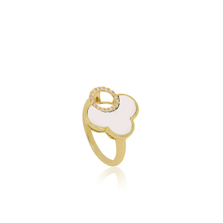 Mother-Of-Pearl & Diamond Clover Ring