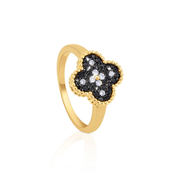 0.38ctw Black & White Diamond Clover Ring