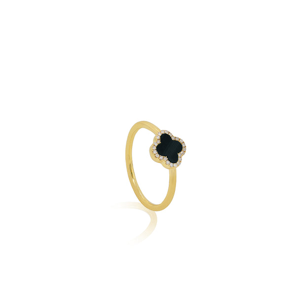 Black Onyx & Diamond Mini Clover Ring