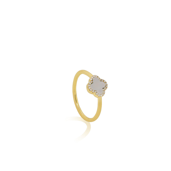 Mother-Of-Pearl & Diamond Mini Clover Ring