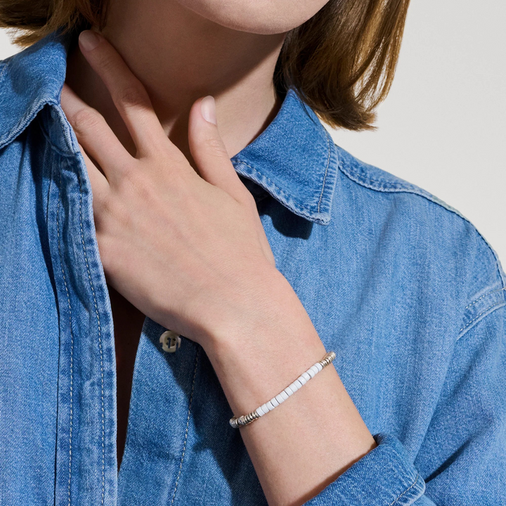 Sterling Silver White Enamel Heishi Chain Bracelet