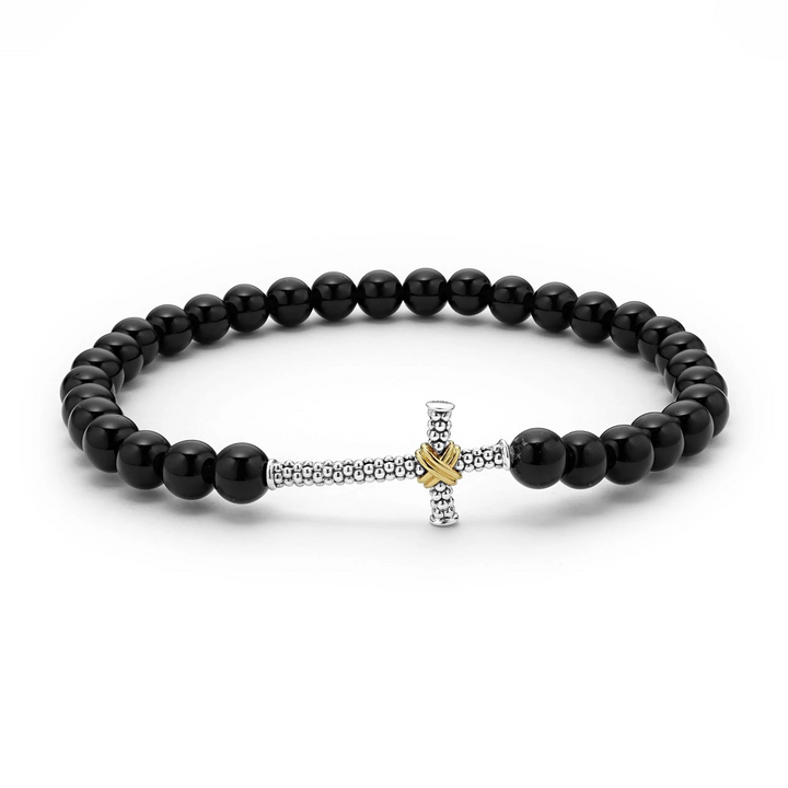 Onyx Cross Beaded Stretch Bracelet