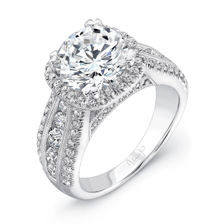 1.30ctw Round Diamond on Cushion Halo Engagement Ring