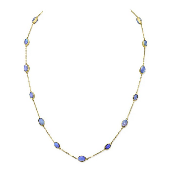 18K Gold Double Sided Ethiopian Opal Station Chain