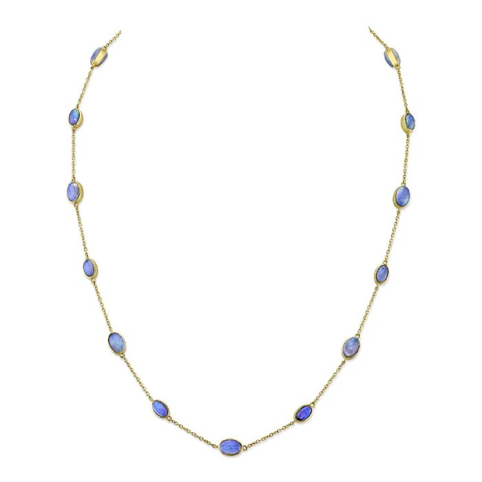 18K Gold Double Sided Ethiopian Opal Station Chain