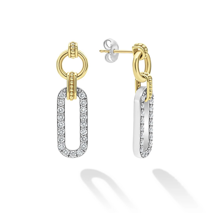 Two-Tone Diamond Link Drop Earrings