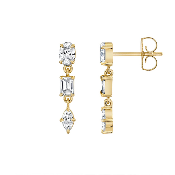 1.20ctw Diamond Montage 3 Stone Drop Earrings