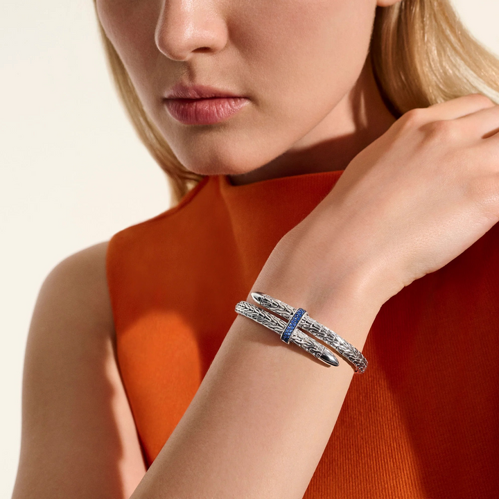 Sterling Silver Spear Flex Cuff With Blue Sapphires