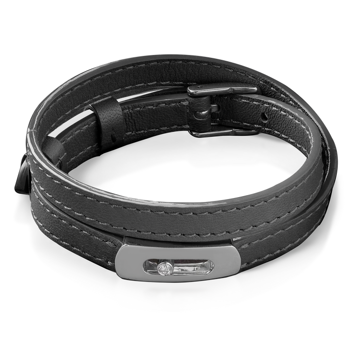 Graphite grey My Move calfskin strap & 18K white gold 0.08ctw My Move Motif Charm