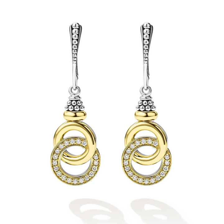 Two-Tone Interlocking Diamond Drop Earrings