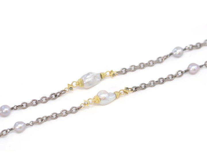Pearl Stations on Chain Link Necklace