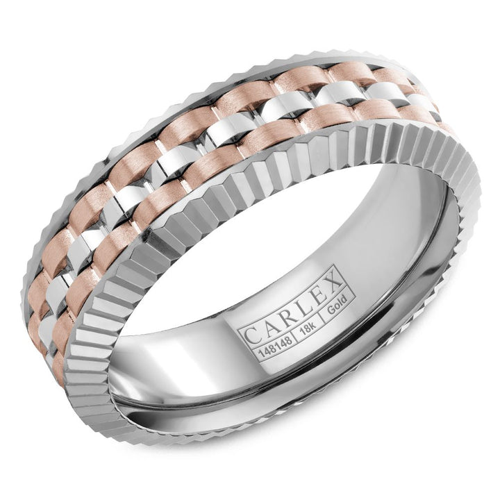 7mm 18K White and Rose Gold Carved Band