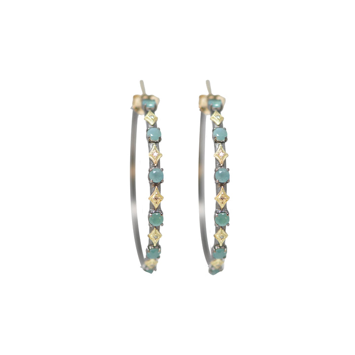 Diamond and Grandidierite Hoop Earrings with Crivelli Detail