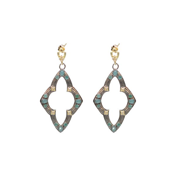 Drop Scroll Earrings in Champagne Diamonds and Grandidierite Stones