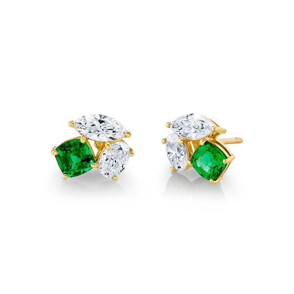 Green Sapphire & Diamond Cluster Stud Earring