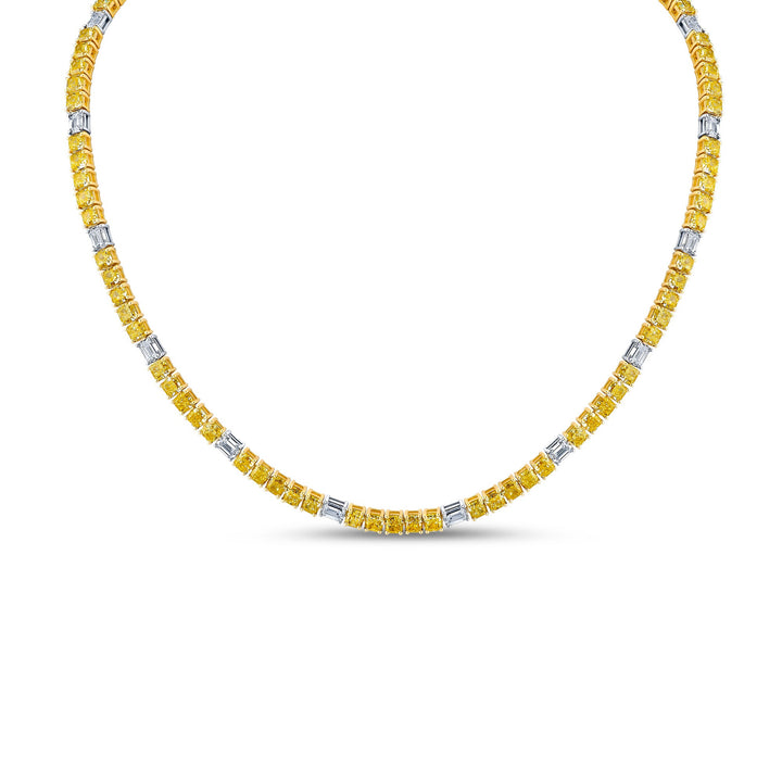 27.25ctw Yellow and White Emerald Cut Diamond Necklace