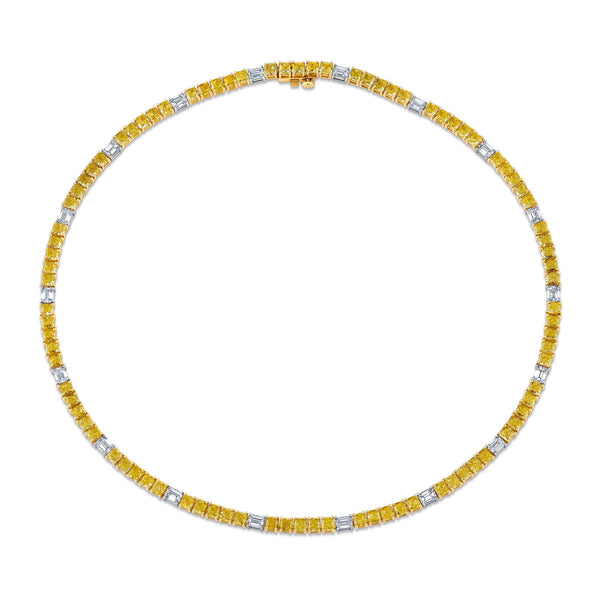 27.25ctw Yellow and White Emerald Cut Diamond Necklace