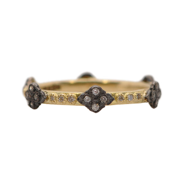 18k yellow gold and sterling silver crivelli stack ring featuring white diamonds. 