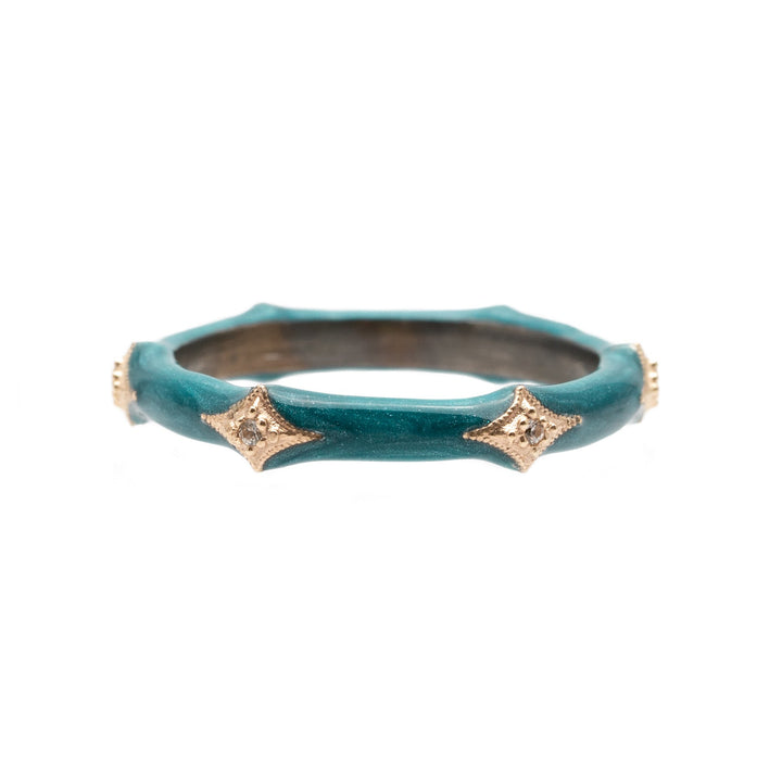 Teal Enamel Stack Band with Crivelli Accents