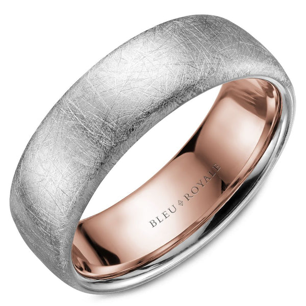 7.5mm 14K White Gold SandBlast Finish With Rose Gold Interior