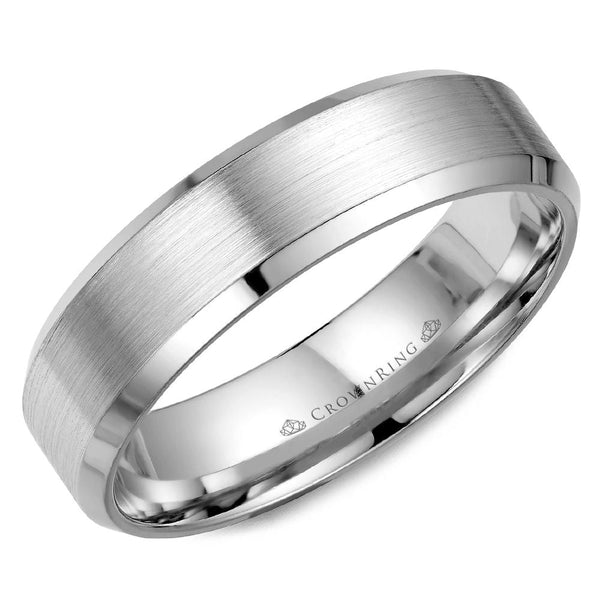 14K White Gold Brushed Center With Polished Edges