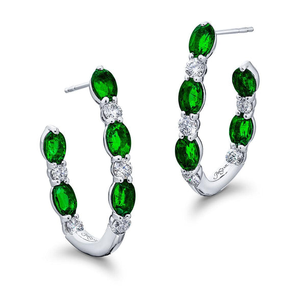 Emerald & Diamond Hoop Earrings - Gunderson's Jewelers
