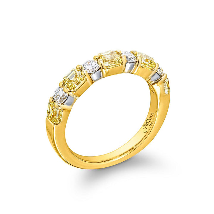 Fancy Yellow Emerald Cut Diamond and Round Diamond Band - Gunderson's Jewelers