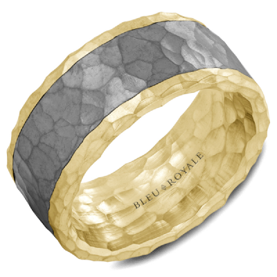 14K Yellow Gold With Hammered Tantalum