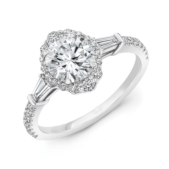 Round Halo, Baguette Diamond Engagement Ring - Gunderson's Jewelers